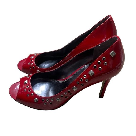 Enzo Angiolini Candy Apple Red Studded Peep Toes - Picture 9 of 16